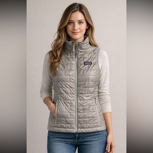 Patagonia Nano Puff Gray Women's Vest Size Small Folds & Packs Into Own Pocket